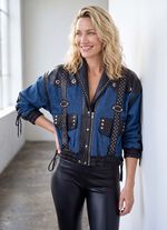 Lederjacke mit Denim-Eins&auml;tzen 